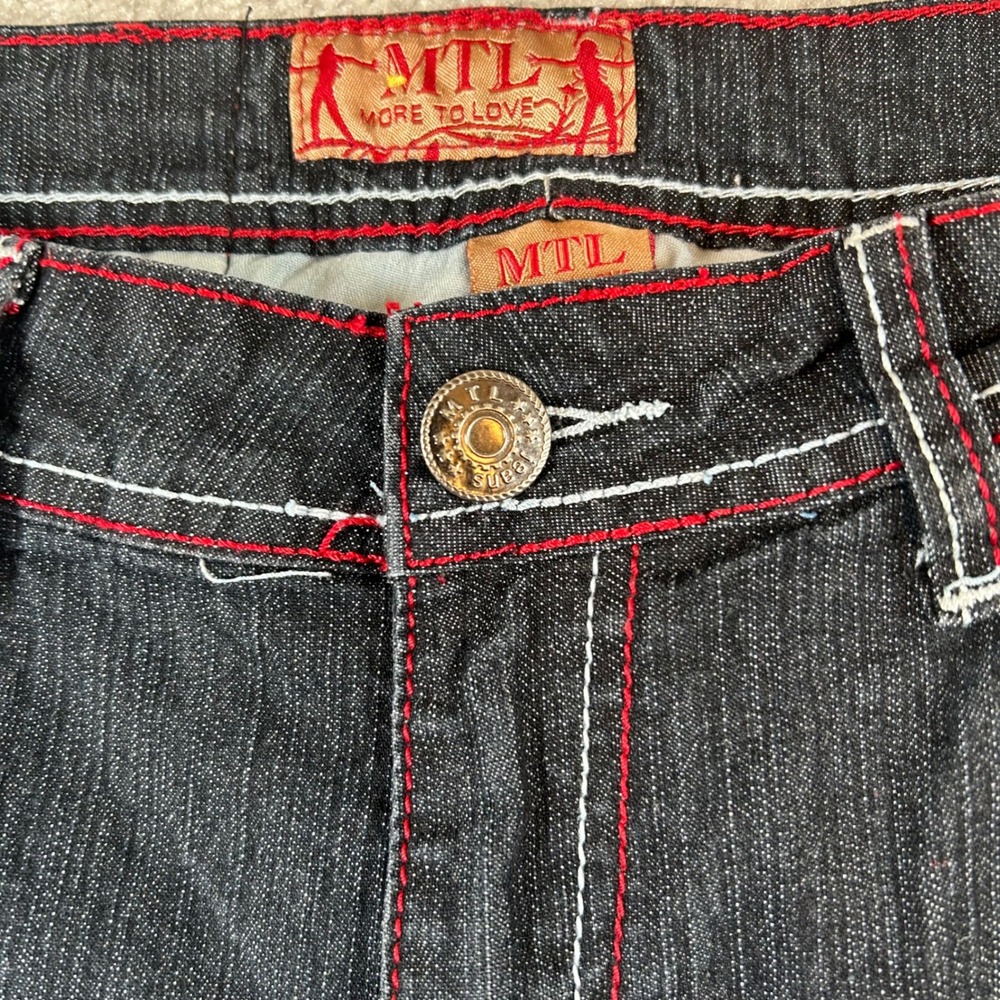 MTL More To Love Jeans Womens 10/12 Dark Wash Studded Contrast Stitch Distressed - Picture 7 of 15